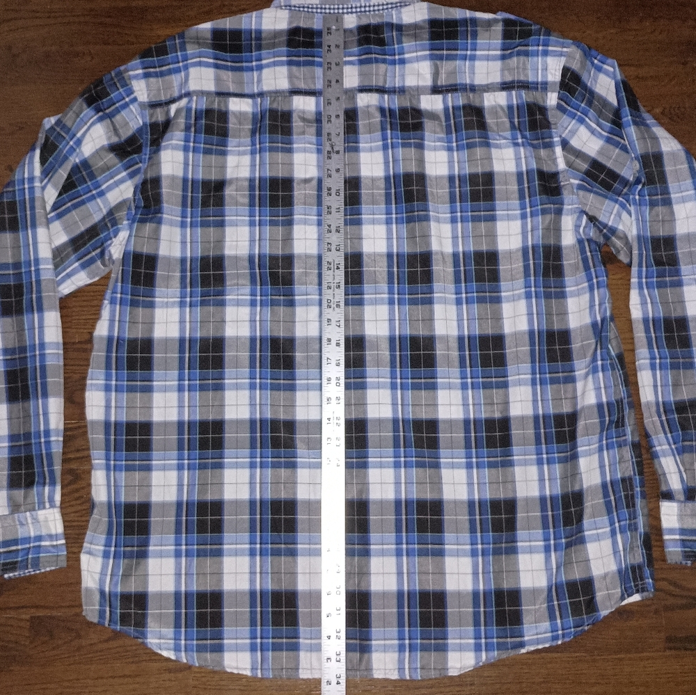 Mens Akademiks Black Blue White Plaid Button Front Shirt Size 5XL XXXXXL - Picture 7 of 11